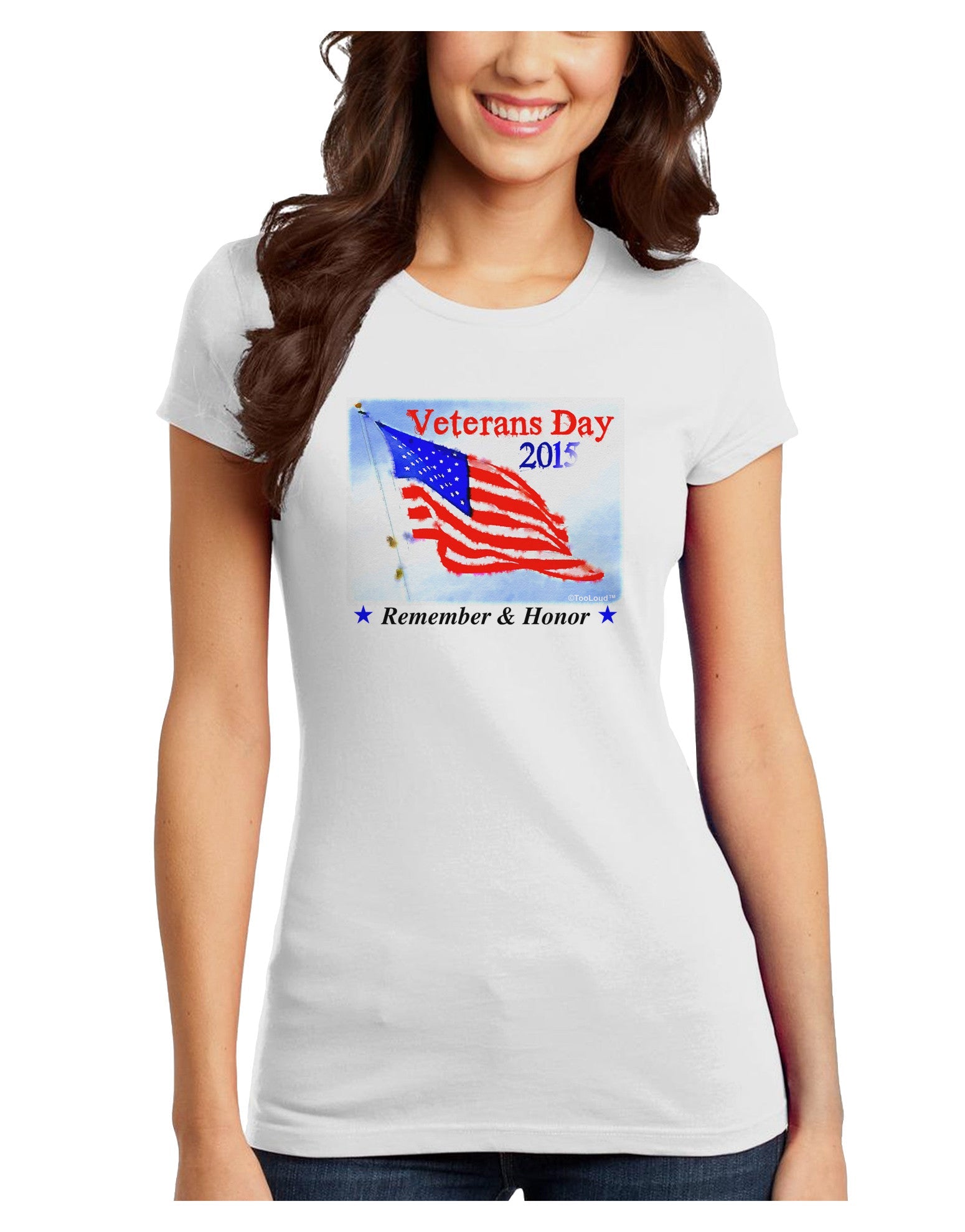 Veterans Day 2015 WaterColor Juniors T-Shirt-Womens Juniors T-Shirt-TooLoud-White-Juniors Fitted X-Small-Davson Sales