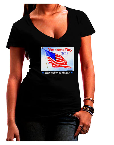 Veterans Day 2015 WaterColor Juniors V-Neck Dark T-Shirt-Womens V-Neck T-Shirts-TooLoud-Black-Juniors Fitted Small-Davson Sales