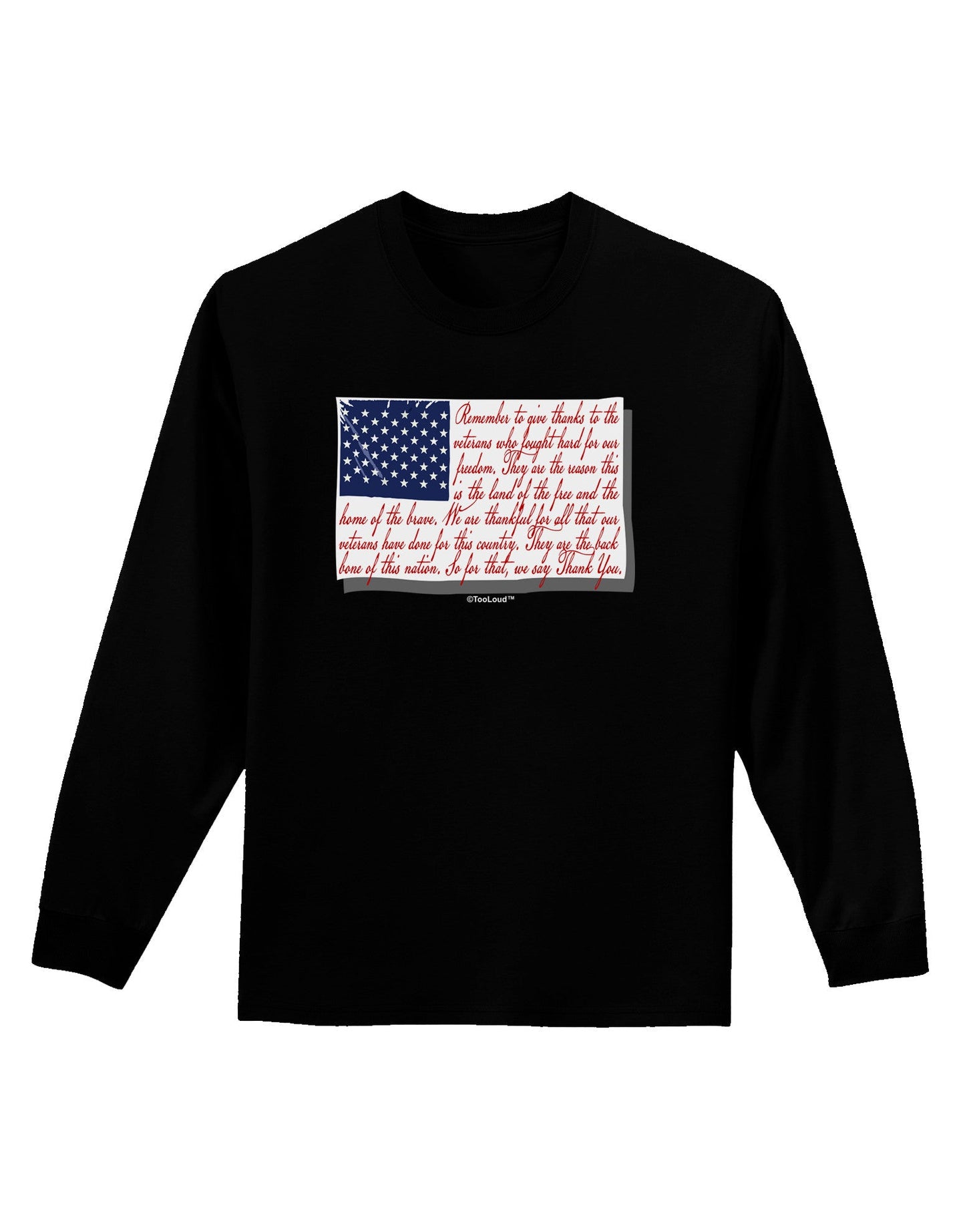 Veterans Scripted Flag Adult Long Sleeve Dark T-Shirt-TooLoud-Black-Small-Davson Sales