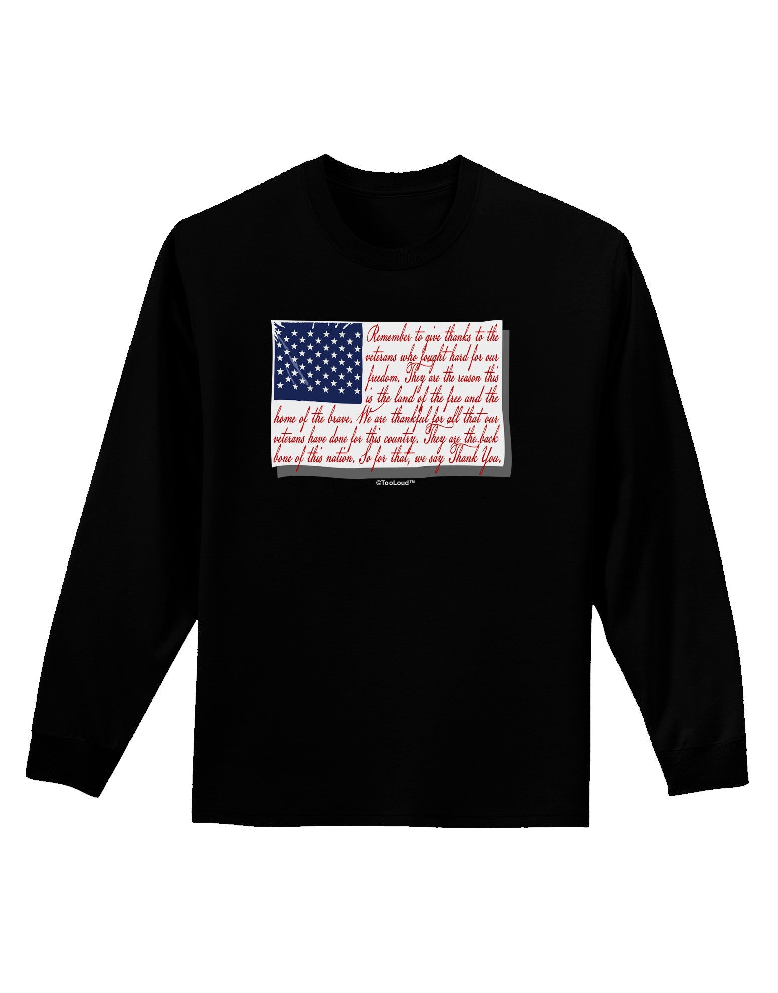 Veterans Scripted Flag Adult Long Sleeve Dark T-Shirt-TooLoud-Black-Small-Davson Sales