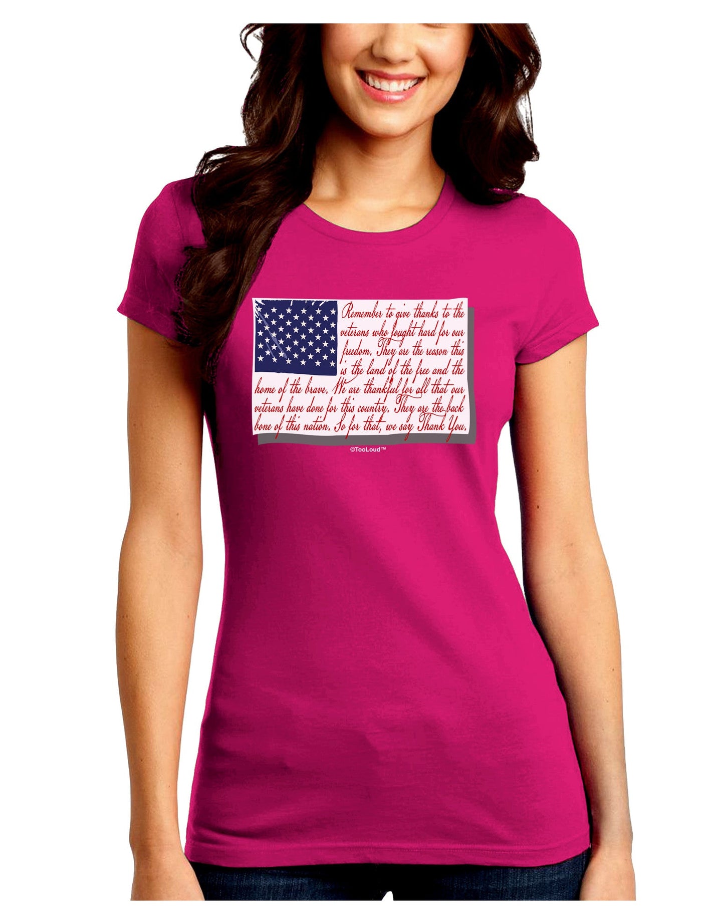 Veterans Scripted Flag Juniors Crew Dark T-Shirt-T-Shirts Juniors Tops-TooLoud-Hot-Pink-Juniors Fitted Small-Davson Sales