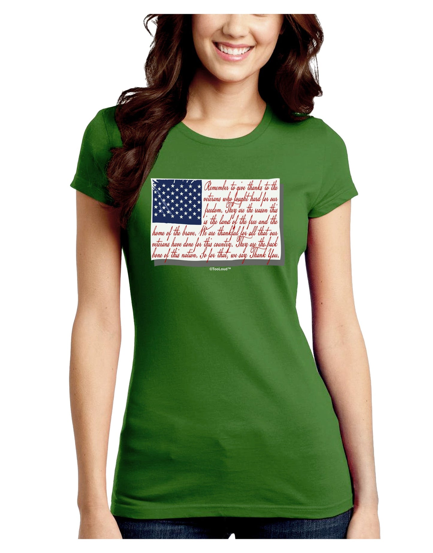 Veterans Scripted Flag Juniors Crew Dark T-Shirt-T-Shirts Juniors Tops-TooLoud-Kiwi-Green-Juniors Fitted X-Small-Davson Sales