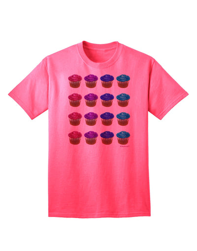 Vibrant Cupcake Patterned Adult T-Shirt Offered by TooLoud-Mens T-shirts-TooLoud-Neon-Pink-Small-Davson Sales