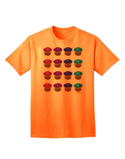 Vibrant Cupcake Patterned Adult T-Shirt Offered by TooLoud-Mens T-shirts-TooLoud-Neon-Orange-Small-Davson Sales