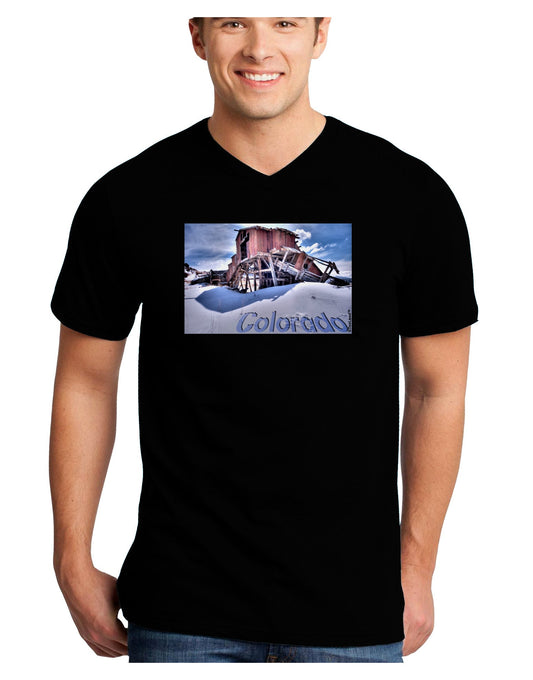 Victor Mines Colorado Text Adult Dark V-Neck T-Shirt-TooLoud-Black-Small-Davson Sales