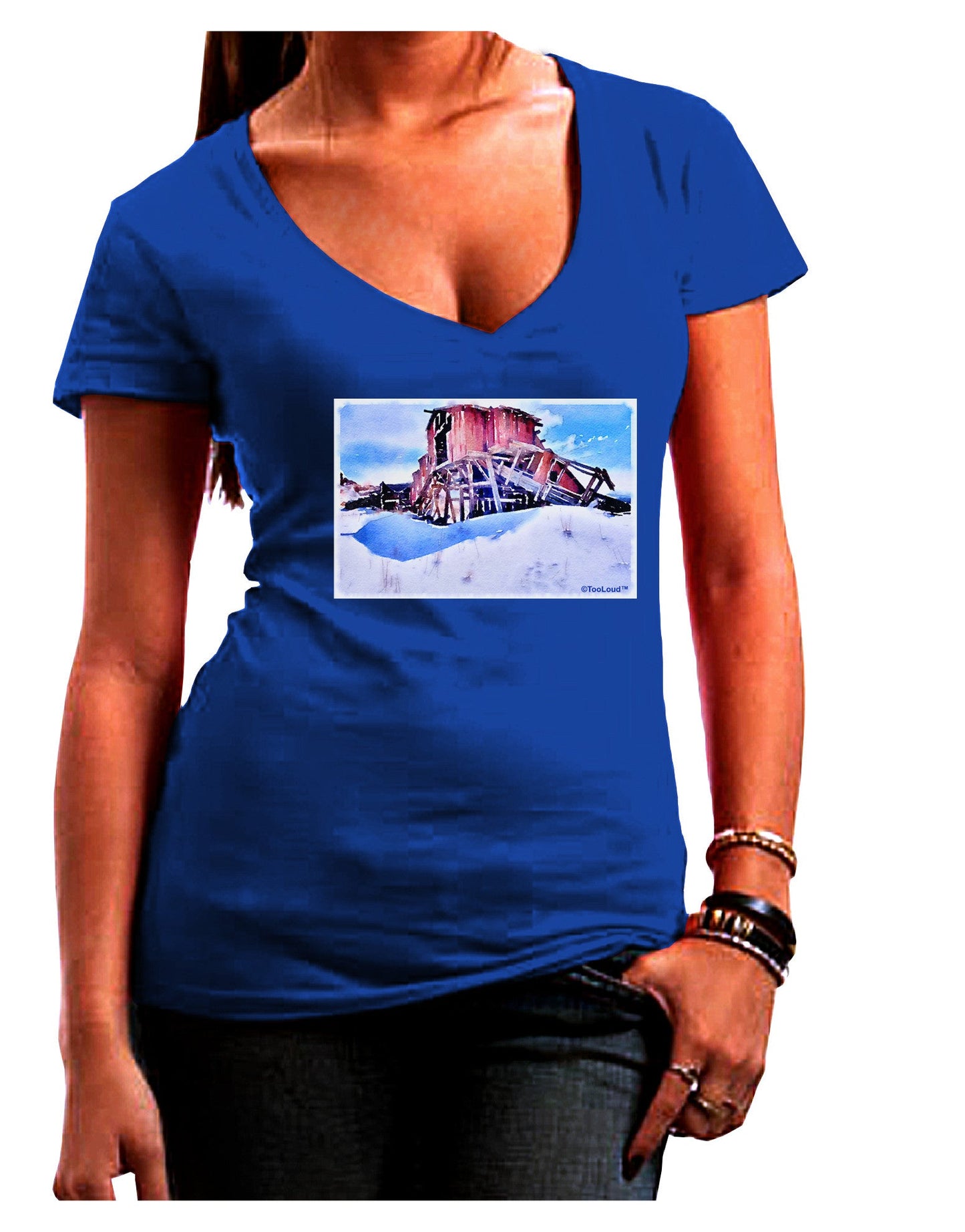 Victor Mines Colorado Watercolor Juniors V-Neck Dark T-Shirt-Womens V-Neck T-Shirts-TooLoud-Royal-Blue-Juniors Fitted Small-Davson Sales