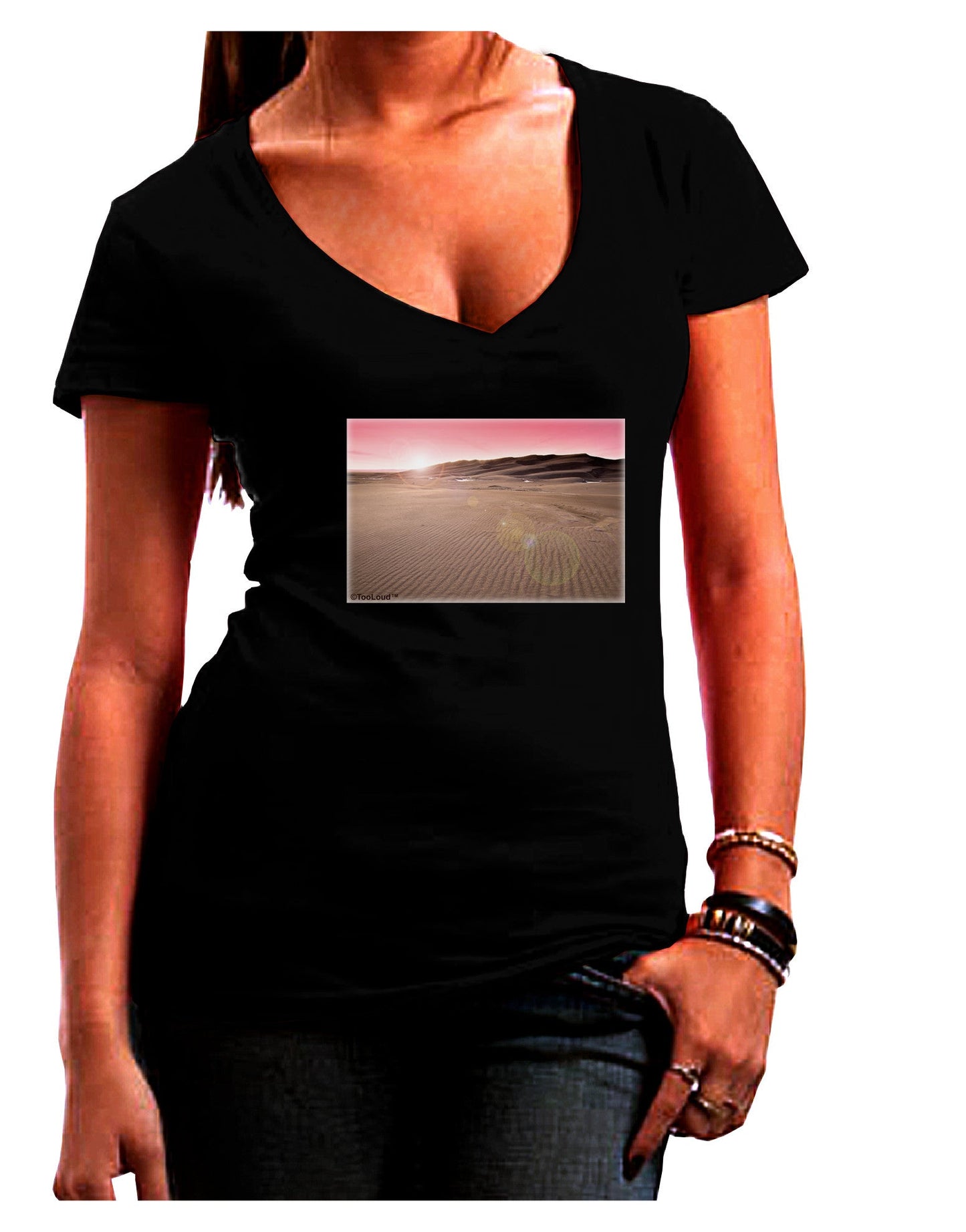 Victor Mines Pink Sunrise Womens V-Neck Dark T-Shirt-Womens V-Neck T-Shirts-TooLoud-Black-Juniors Fitted Small-Davson Sales