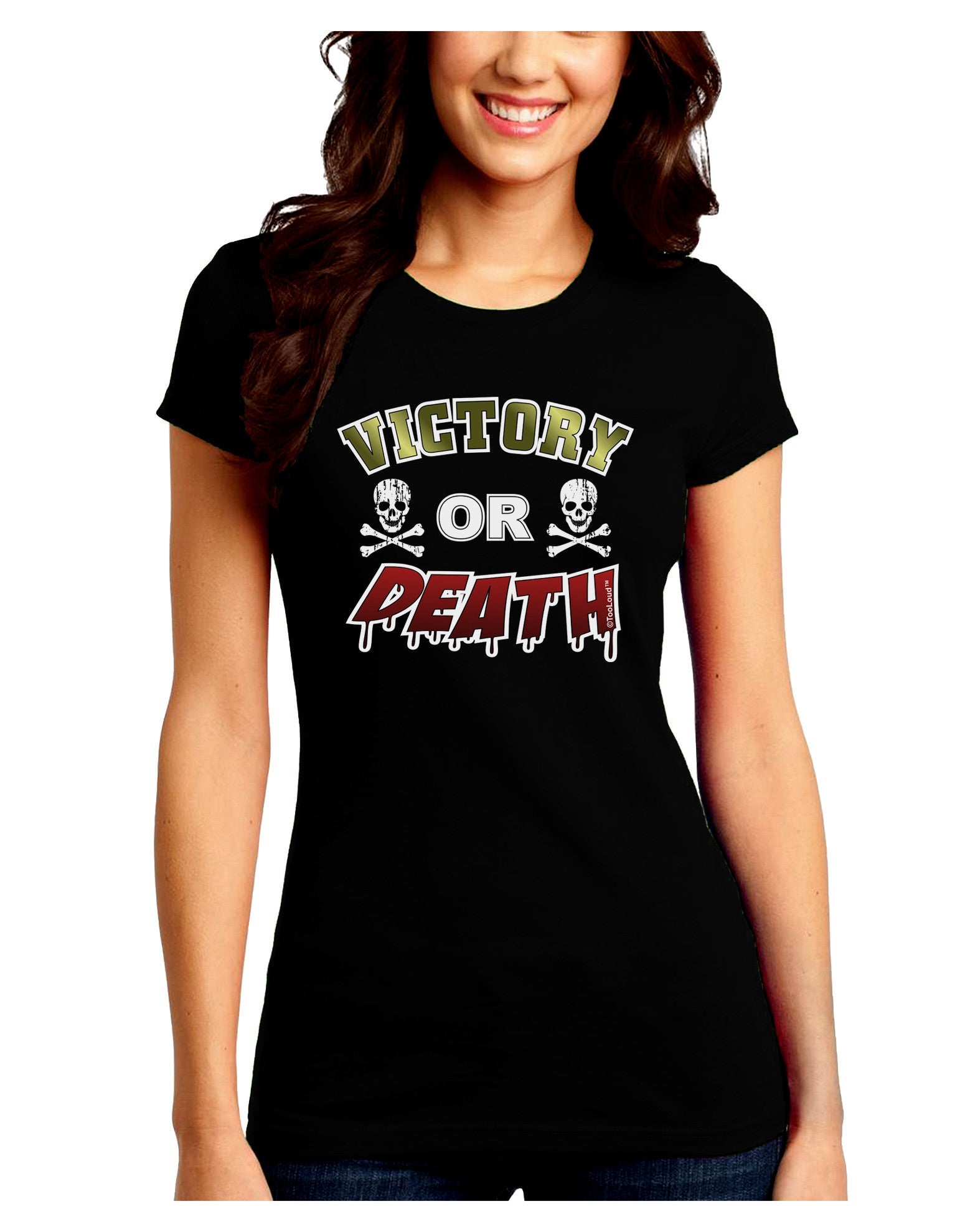 Victory Or Death Juniors Petite Crew Dark T-Shirt-T-Shirts Juniors Tops-TooLoud-Black-Juniors Fitted Small-Davson Sales
