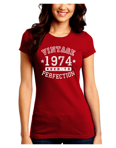 Vintage Birth Year 1974 Juniors Crew Dark T-Shirt-T-Shirts Juniors Tops-TooLoud-Red-Juniors Fitted Small-Davson Sales