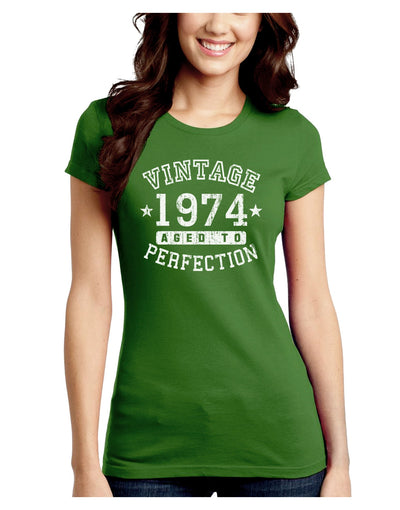 Vintage Birth Year 1974 Juniors Crew Dark T-Shirt-T-Shirts Juniors Tops-TooLoud-Kiwi-Green-Juniors Fitted XS-Davson Sales