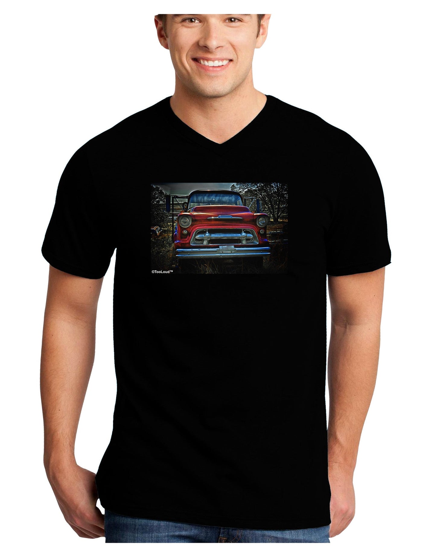Vintage Truck Adult Dark V-Neck T-Shirt-TooLoud-Black-Small-Davson Sales