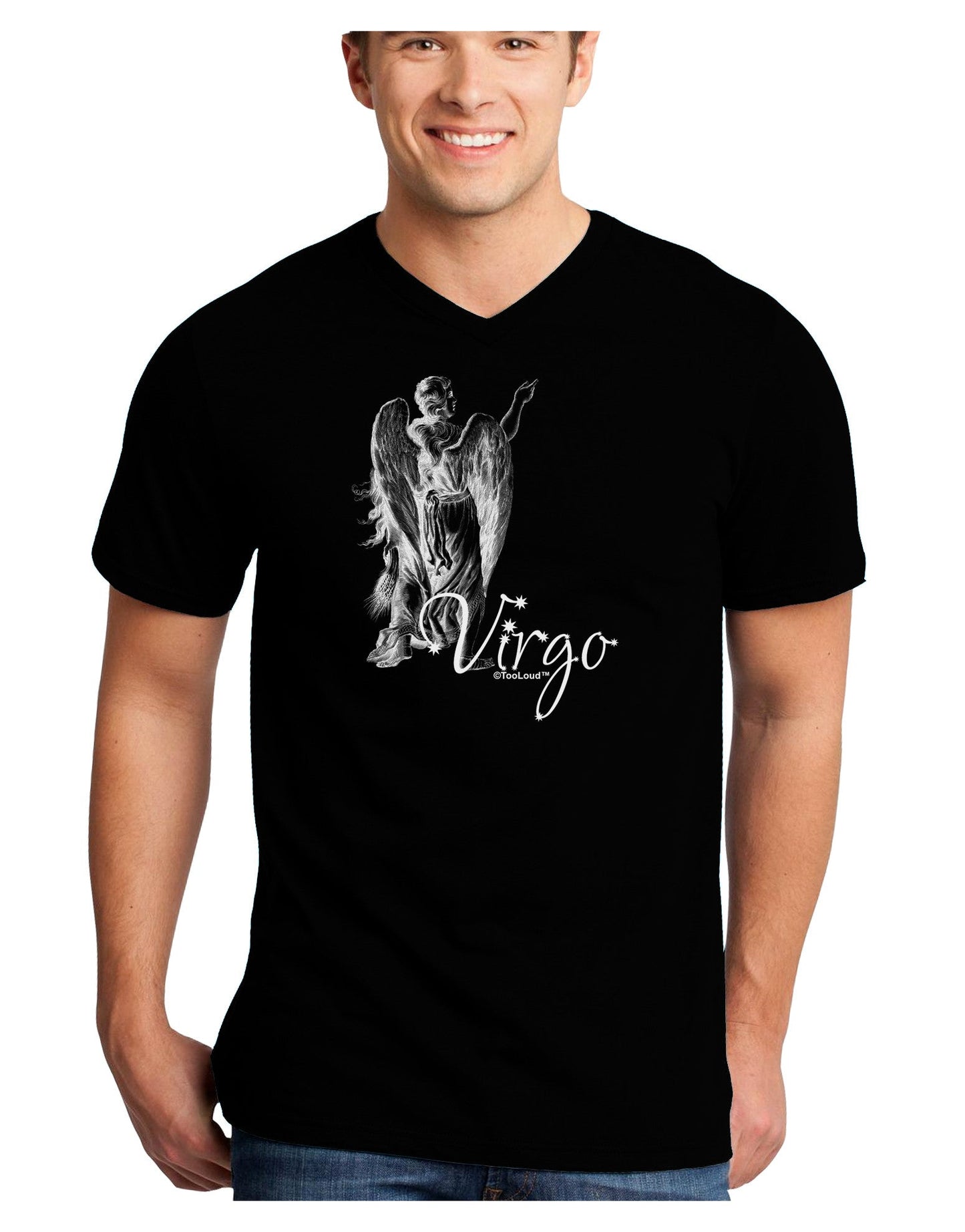 Virgo Illustration Adult Dark V-Neck T-Shirt-TooLoud-Black-Small-Davson Sales