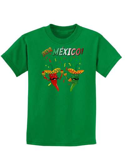 Viva Mexico Chili Peppers Childrens Dark T-Shirt-Childrens T-Shirt-TooLoud-Kelly-Green-X-Small-Davson Sales