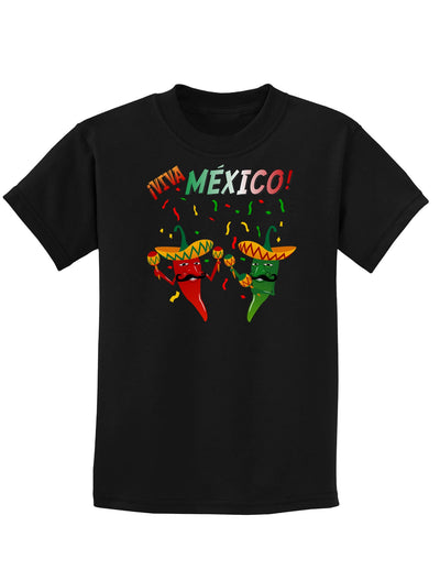 Viva Mexico Chili Peppers Childrens Dark T-Shirt-Childrens T-Shirt-TooLoud-Black-X-Small-Davson Sales