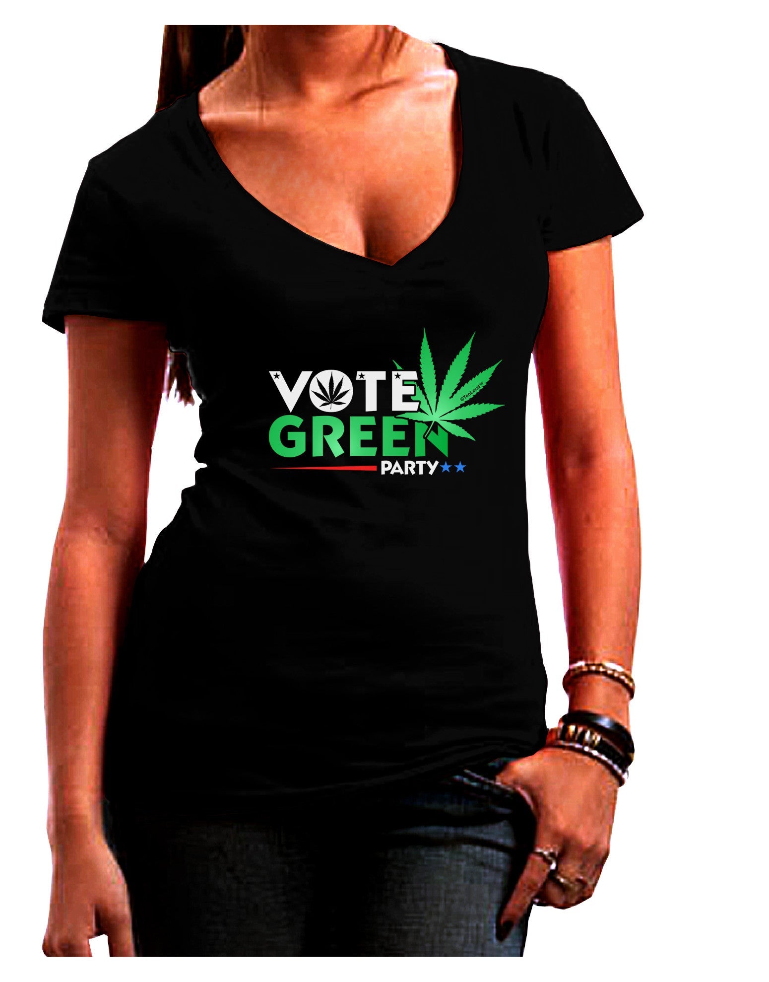 Vote Green Party - Marijuana Womens V-Neck Dark T-Shirt-Womens V-Neck T-Shirts-TooLoud-Black-Juniors Fitted Small-Davson Sales