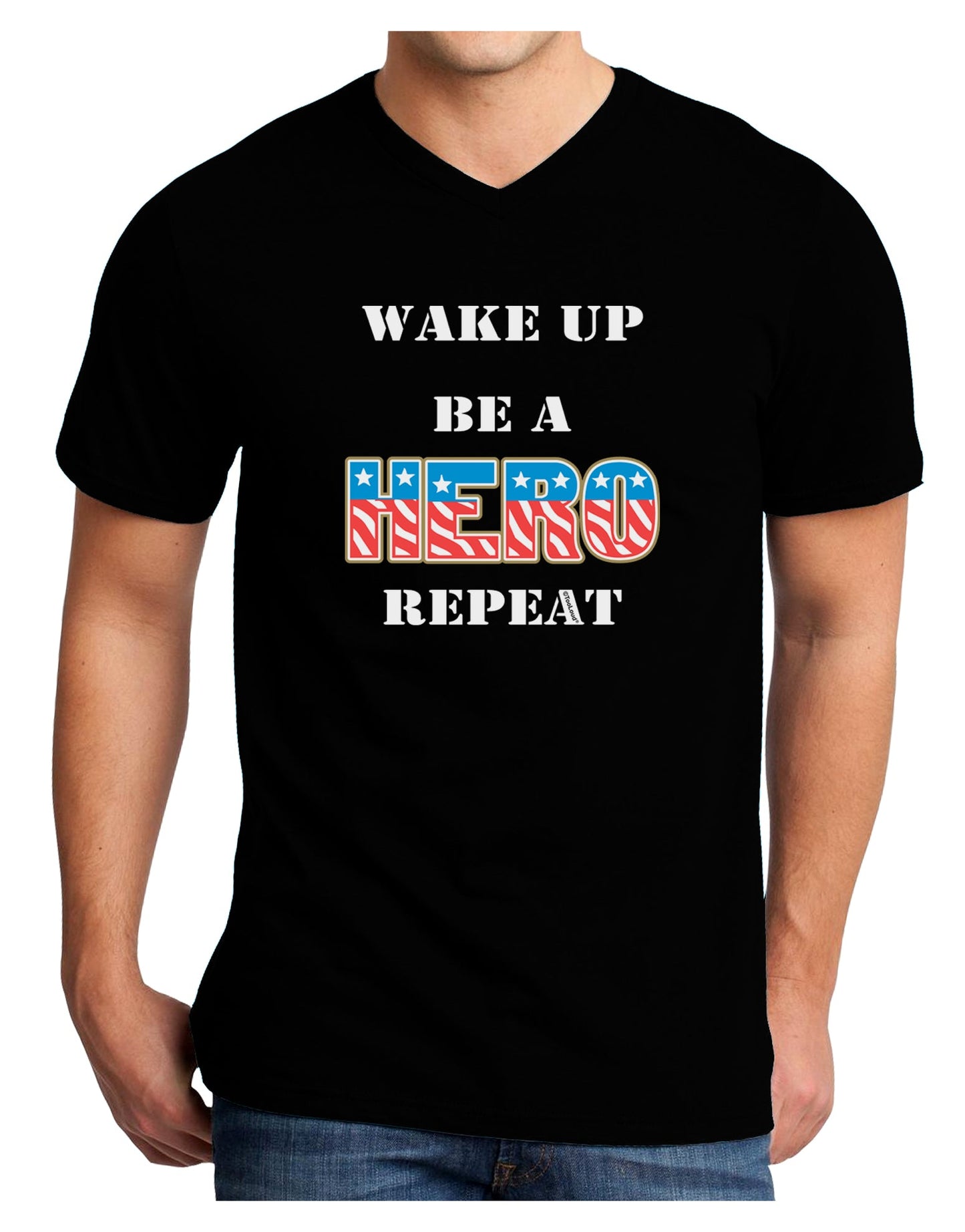 Wake Up Be A Hero Repeat Adult Dark V-Neck T-Shirt by TooLoud-Mens V-Neck T-Shirt-TooLoud-Black-Small-Davson Sales