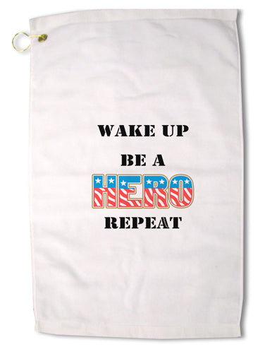 Wake Up Be A Hero Repeat Premium Cotton Golf Towel - 16 x 25 inch by TooLoud-Golf Towel-TooLoud-16x25"-Davson Sales