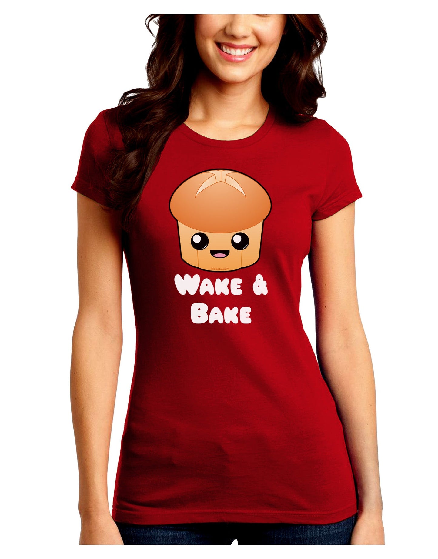 Wake and Bake Cute Roll Juniors Crew Dark T-Shirt-T-Shirts Juniors Tops-TooLoud-Red-Juniors Fitted Small-Davson Sales