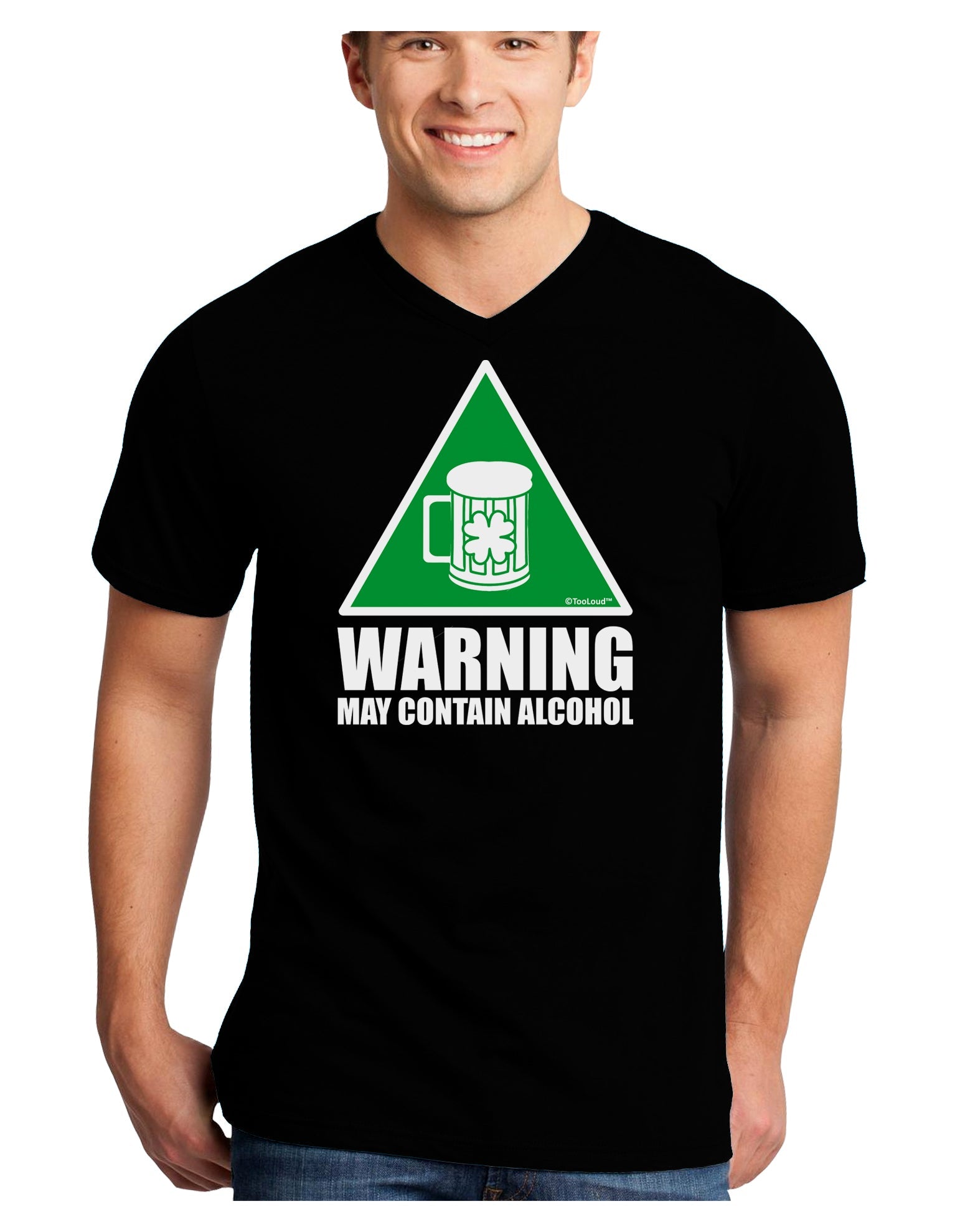 Warning May Contain Alcohol Adult Dark V-Neck T-Shirt by TooLoud-Mens V-Neck T-Shirt-TooLoud-Black-Small-Davson Sales