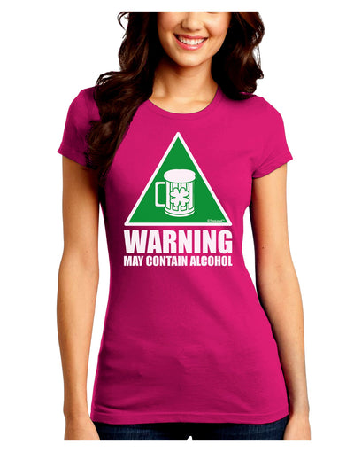 Warning May Contain Alcohol Juniors Crew Dark T-Shirt by TooLoud-T-Shirts Juniors Tops-TooLoud-Hot-Pink-Juniors Fitted Small-Davson Sales