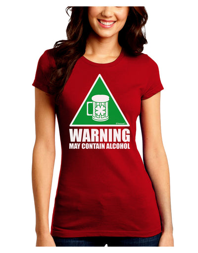 Warning May Contain Alcohol Juniors Crew Dark T-Shirt by TooLoud-T-Shirts Juniors Tops-TooLoud-Red-Juniors Fitted Small-Davson Sales