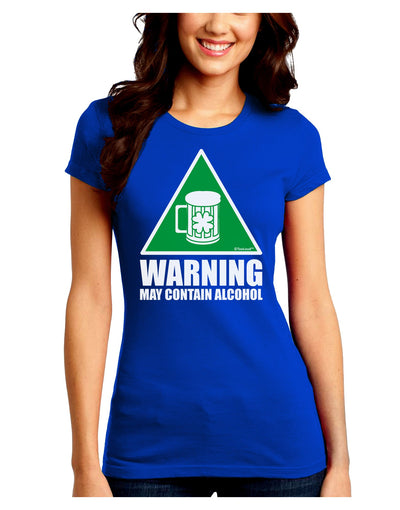 Warning May Contain Alcohol Juniors Crew Dark T-Shirt by TooLoud-T-Shirts Juniors Tops-TooLoud-Royal-Blue-Juniors Fitted Small-Davson Sales