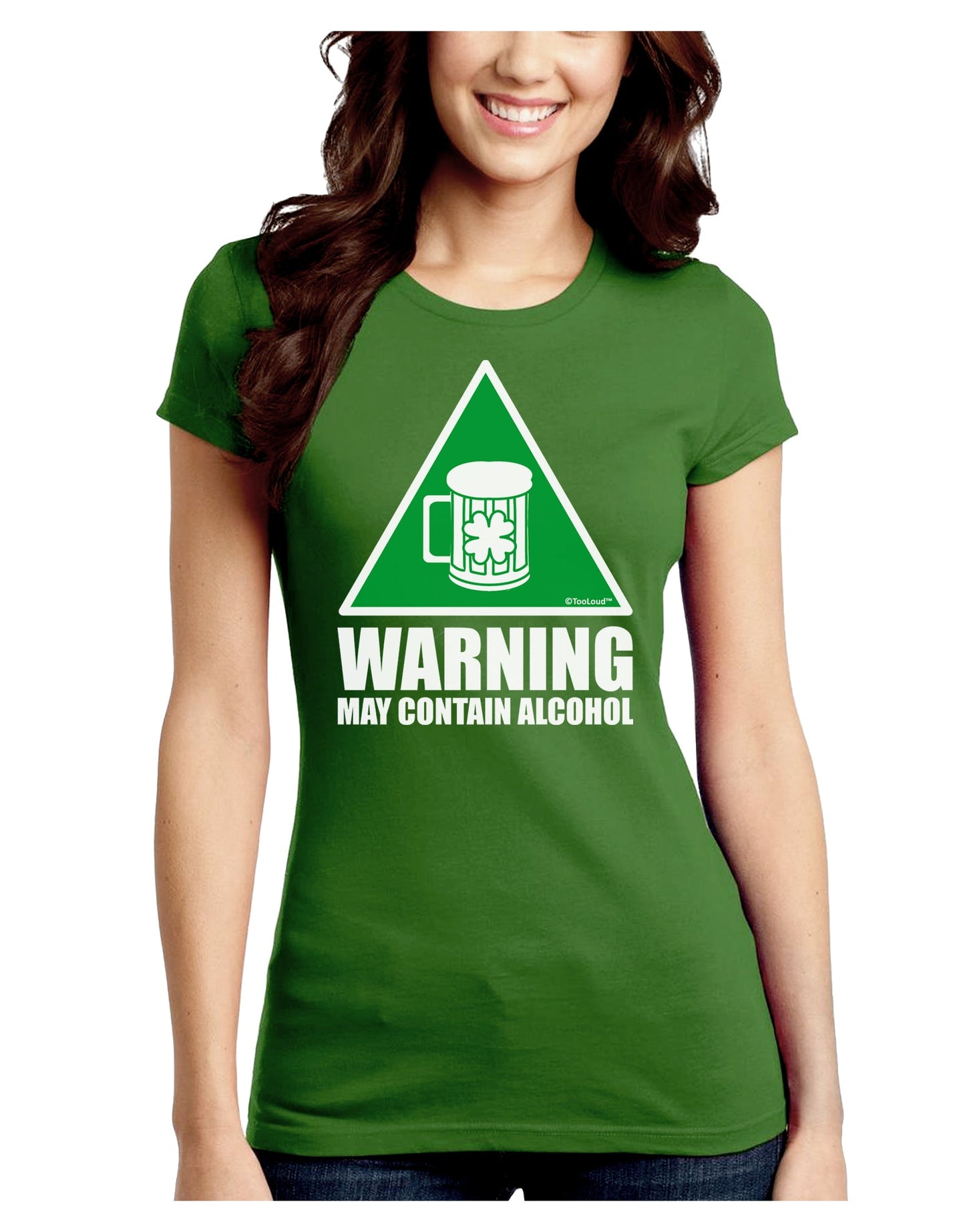 Warning May Contain Alcohol Juniors Crew Dark T-Shirt by TooLoud-T-Shirts Juniors Tops-TooLoud-Kiwi-Green-Juniors Fitted X-Small-Davson Sales