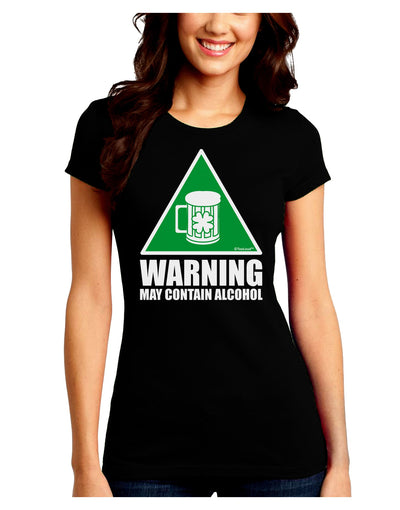 Warning May Contain Alcohol Juniors Crew Dark T-Shirt by TooLoud-T-Shirts Juniors Tops-TooLoud-Black-Juniors Fitted Small-Davson Sales