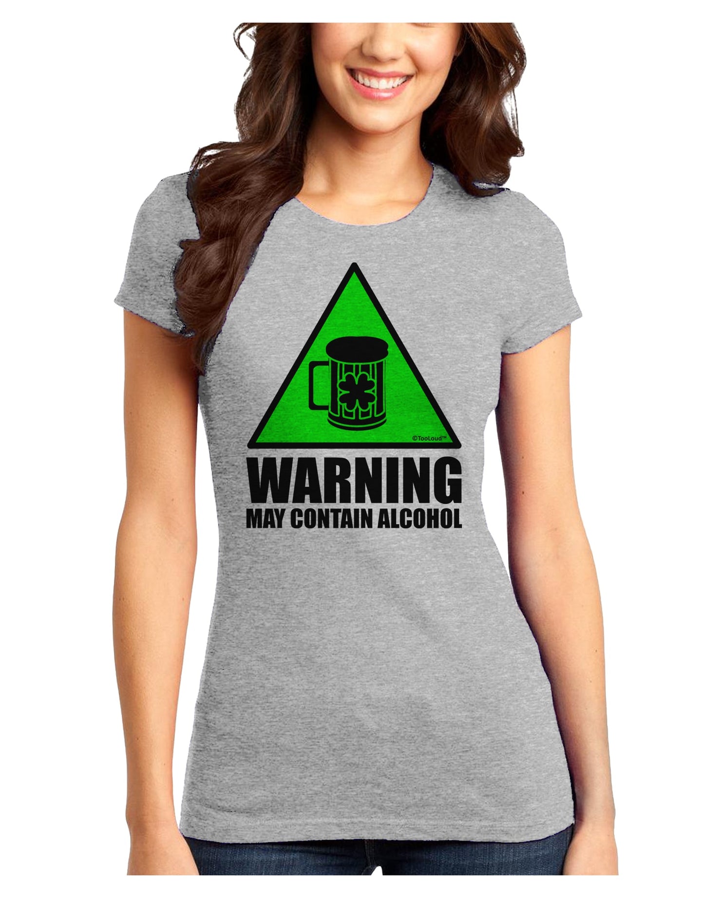 Warning May Contain Alcohol Juniors T-Shirt by TooLoud-Womens Juniors T-Shirt-TooLoud-Ash-Gray-Juniors Fitted X-Small-Davson Sales
