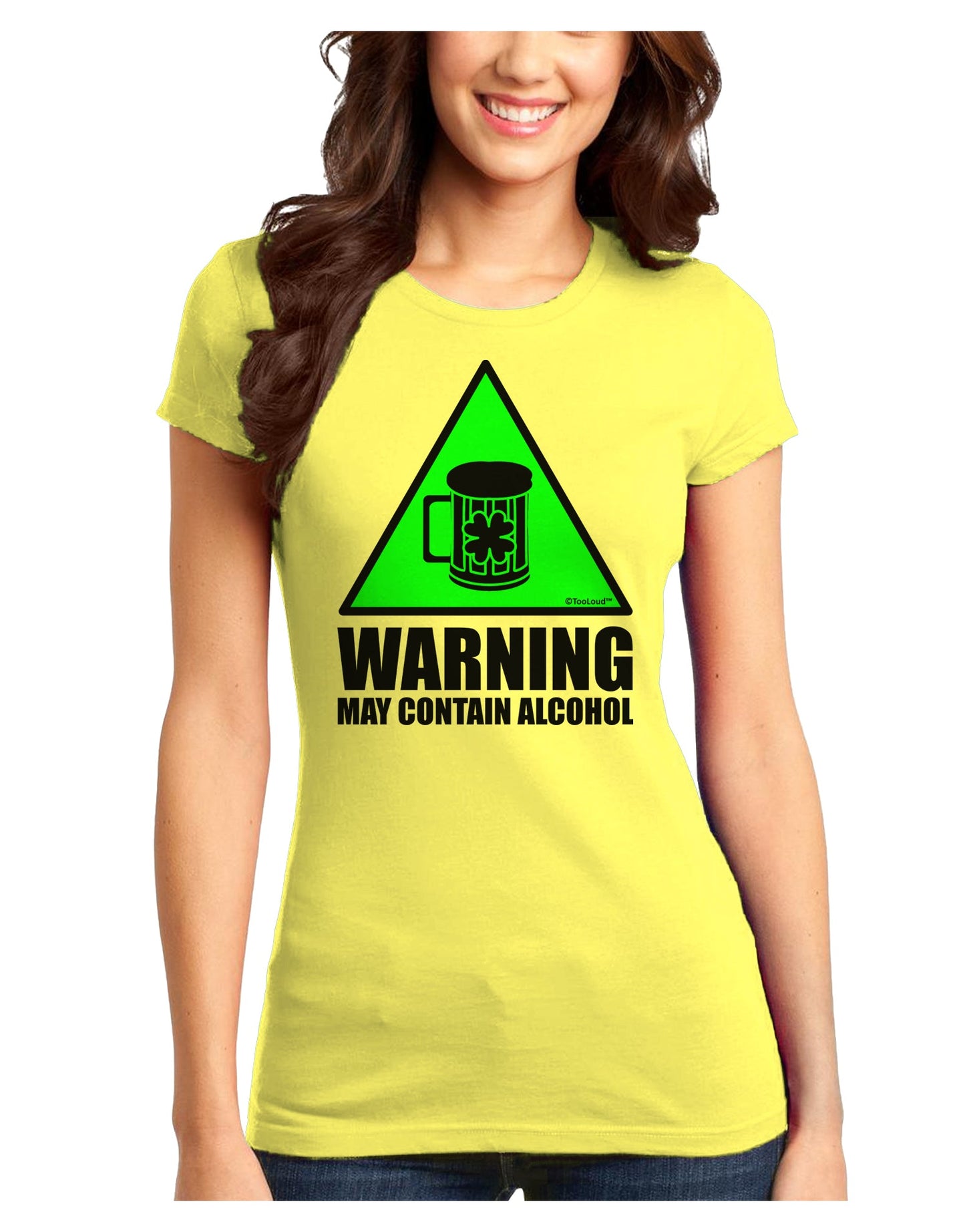 Warning May Contain Alcohol Juniors T-Shirt by TooLoud-Womens Juniors T-Shirt-TooLoud-Yellow-Juniors Fitted X-Small-Davson Sales