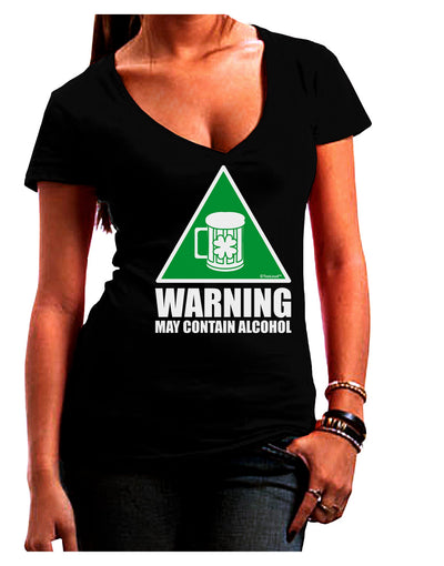 Warning May Contain Alcohol Juniors V-Neck Dark T-Shirt by TooLoud-Womens V-Neck T-Shirts-TooLoud-Black-Juniors Fitted Small-Davson Sales