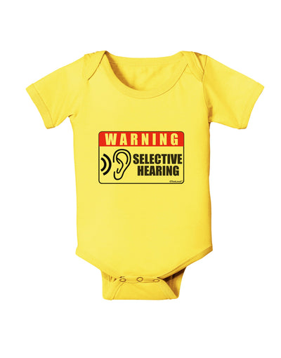 Warning Selective Hearing Funny Baby Romper Bodysuit by TooLoud-TooLoud-Yellow-06-Months-Davson Sales