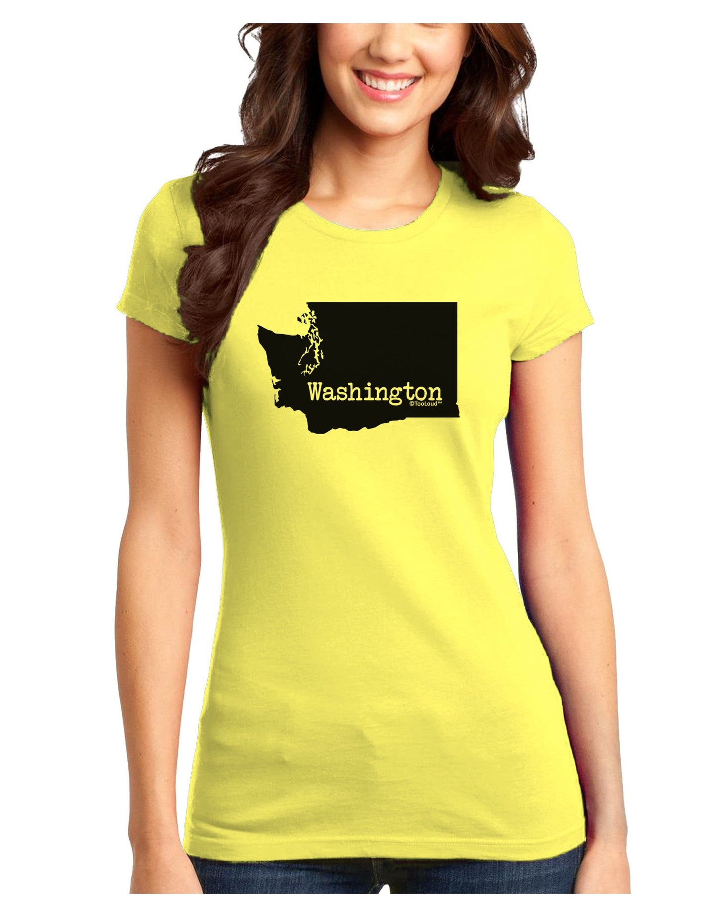 Washington - United States Shape Juniors T-Shirt-Womens Juniors T-Shirt-TooLoud-Yellow-Juniors Fitted X-Small-Davson Sales