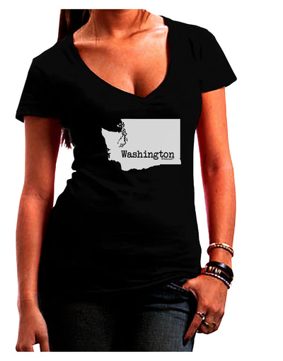 Washington - United States Shape Juniors V-Neck Dark T-Shirt-Womens V-Neck T-Shirts-TooLoud-Black-Juniors Fitted Small-Davson Sales