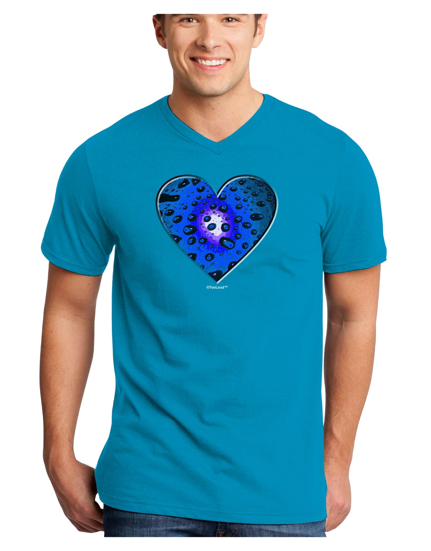 Water Droplet Heart Blue Adult Dark V-Neck T-Shirt by TooLoud-Mens V-Neck T-Shirt-TooLoud-Turquoise-Small-Davson Sales