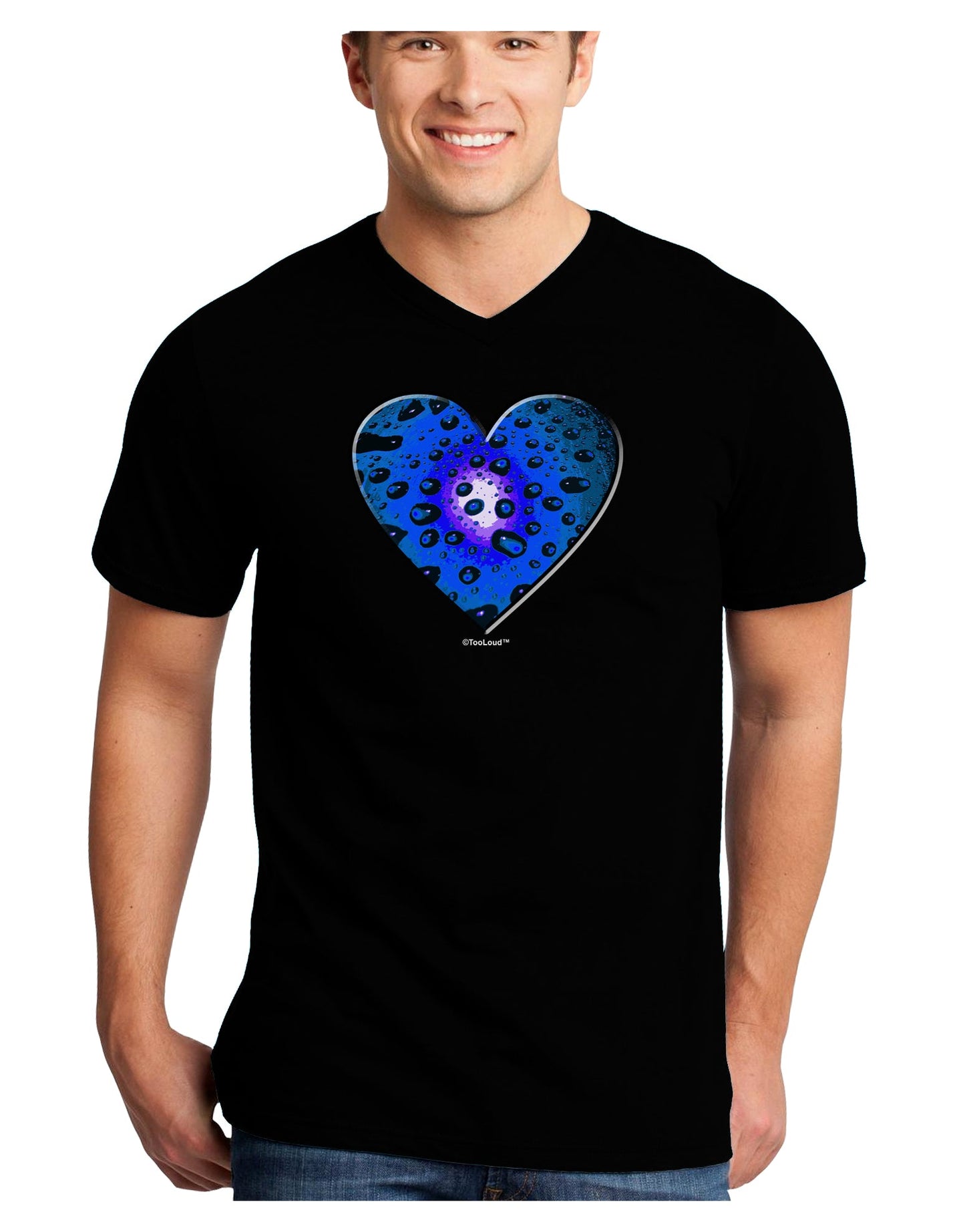 Water Droplet Heart Blue Adult Dark V-Neck T-Shirt by TooLoud-Mens V-Neck T-Shirt-TooLoud-Black-Small-Davson Sales