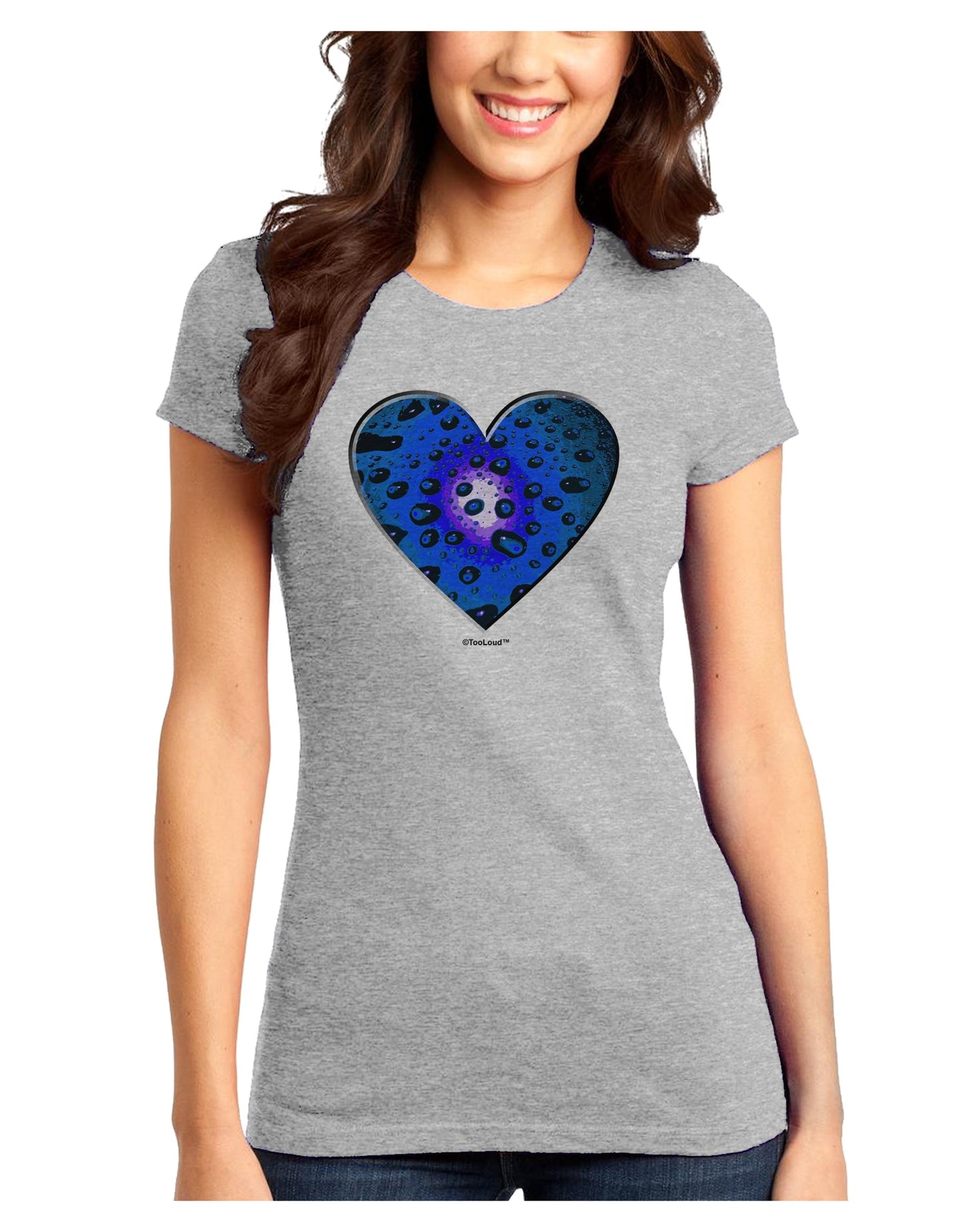 Water Droplet Heart Blue Juniors T-Shirt by TooLoud-Womens Juniors T-Shirt-TooLoud-Ash-Gray-Juniors Fitted X-Small-Davson Sales