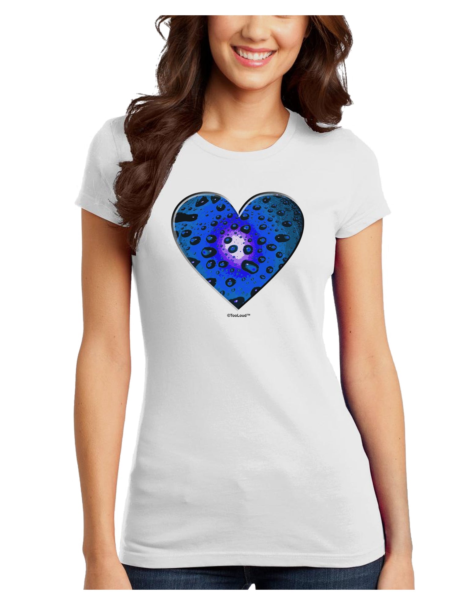Water Droplet Heart Blue Juniors T-Shirt by TooLoud-Womens Juniors T-Shirt-TooLoud-White-Juniors Fitted X-Small-Davson Sales