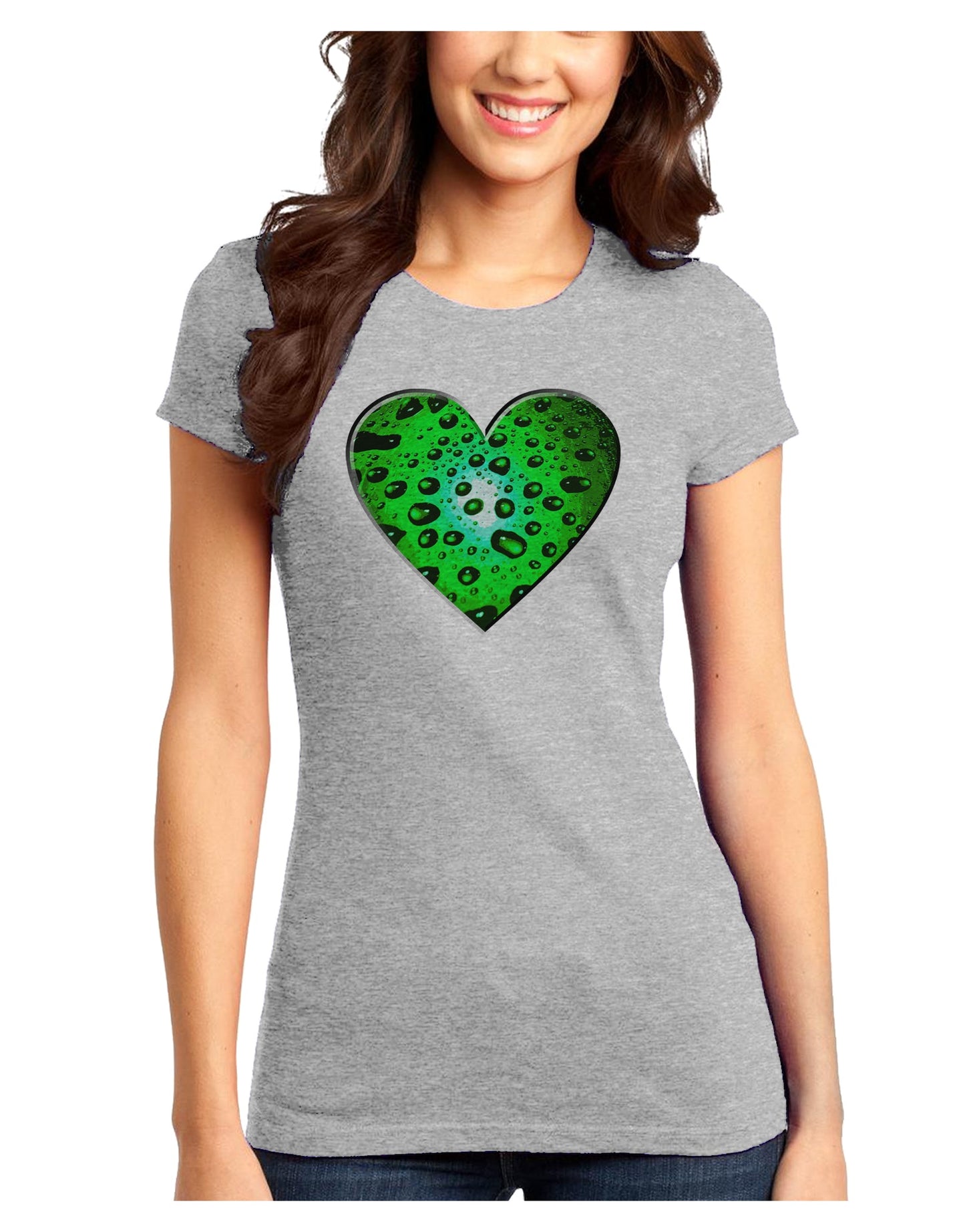 Water Droplet Heart Green Juniors T-Shirt by TooLoud-Womens Juniors T-Shirt-TooLoud-Ash-Gray-Juniors Fitted X-Small-Davson Sales