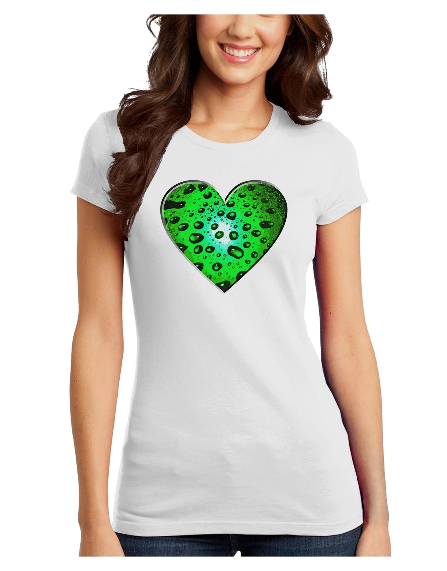 Water Droplet Heart Green Juniors T-Shirt by TooLoud-Womens Juniors T-Shirt-TooLoud-White-Juniors Fitted X-Small-Davson Sales