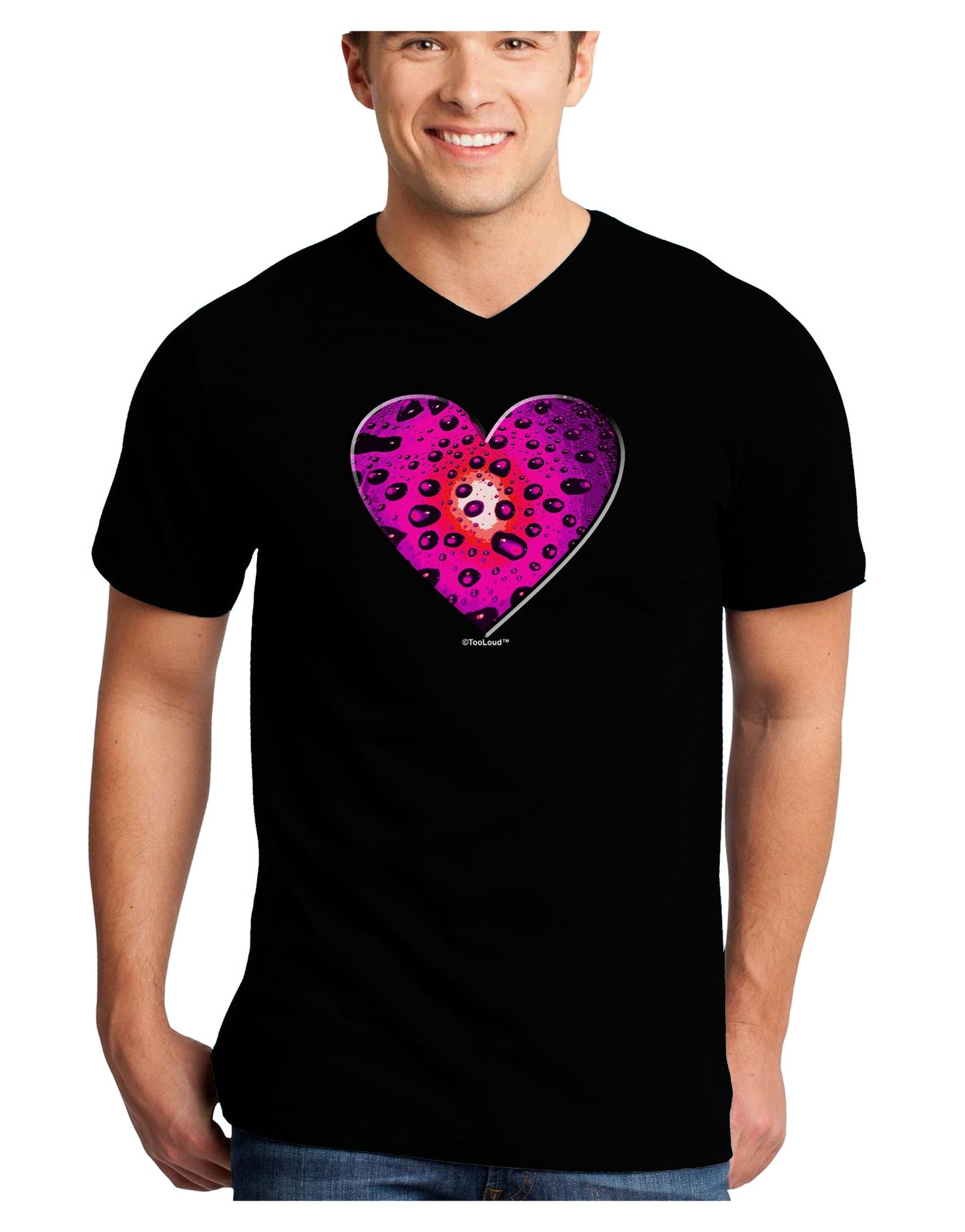 Water Droplet Heart Magenta Adult Dark V-Neck T-Shirt by TooLoud-Mens V-Neck T-Shirt-TooLoud-Black-Small-Davson Sales