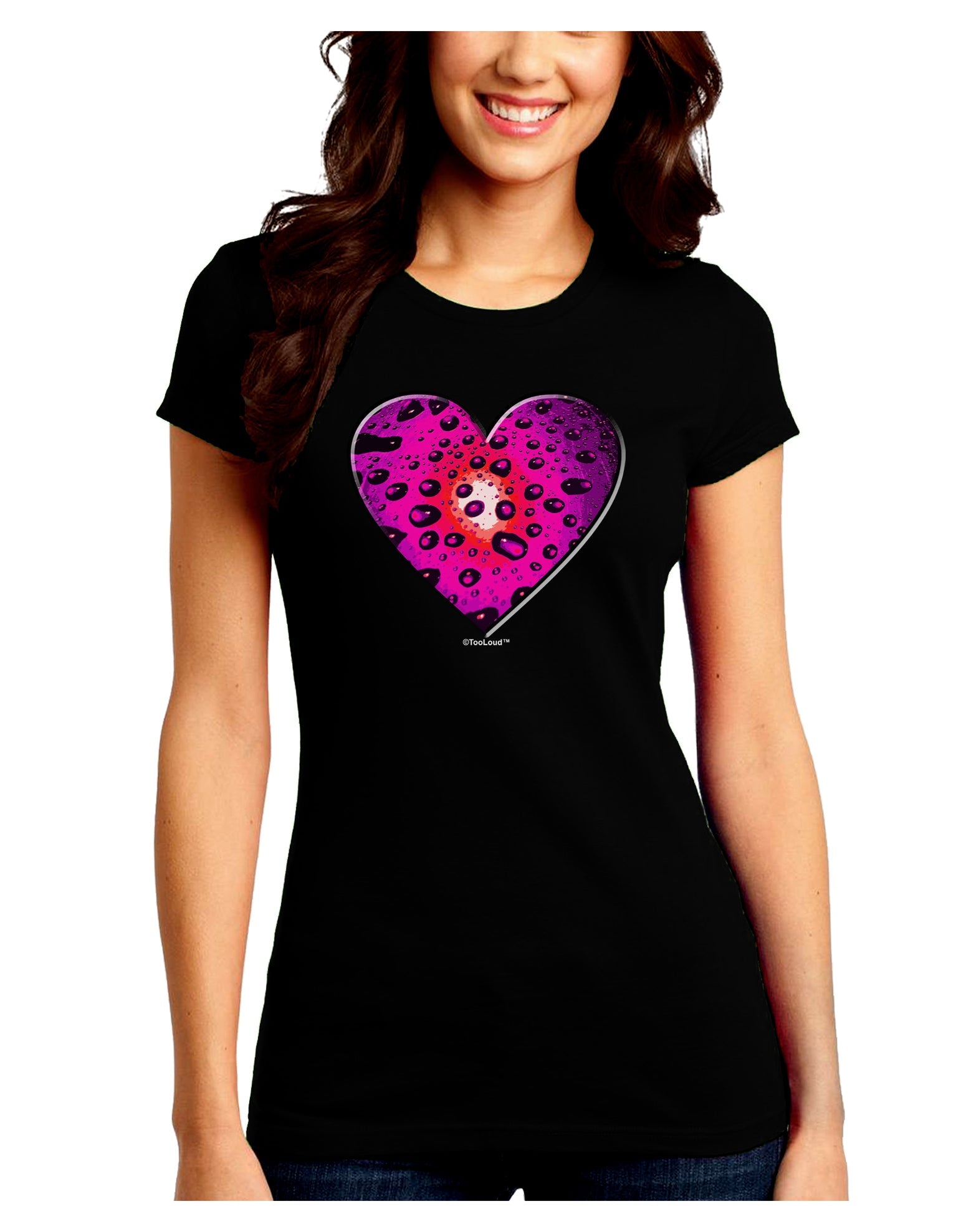 Water Droplet Heart Magenta Juniors Crew Dark T-Shirt by TooLoud-T-Shirts Juniors Tops-TooLoud-Black-Juniors Fitted Small-Davson Sales