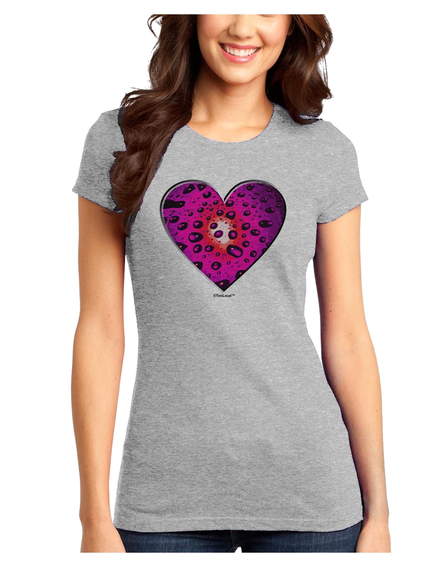 Water Droplet Heart Magenta Juniors T-Shirt by TooLoud-Womens Juniors T-Shirt-TooLoud-Ash-Gray-Juniors Fitted X-Small-Davson Sales
