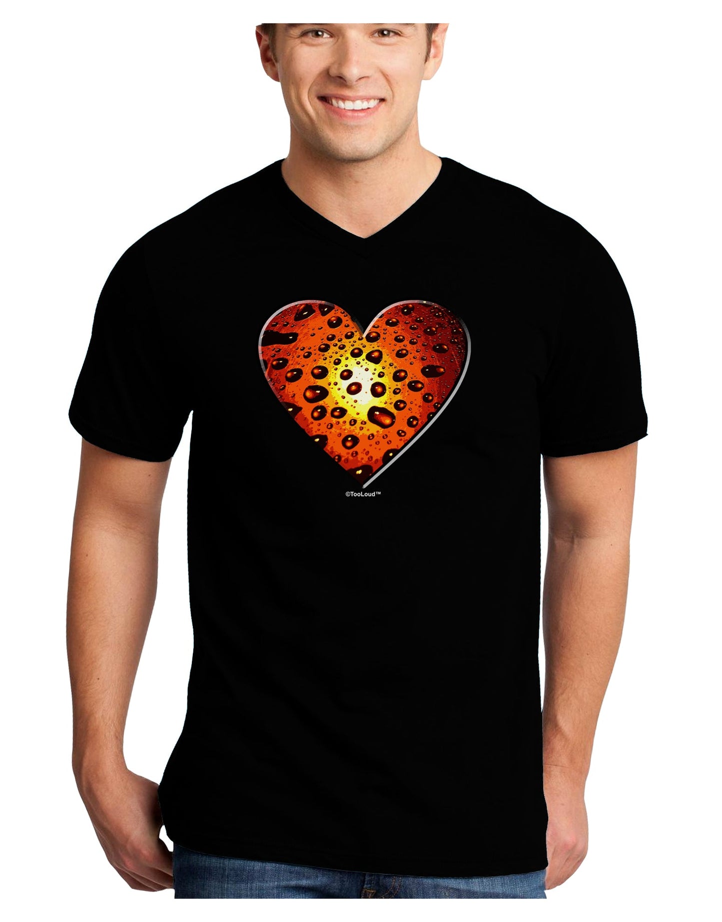 Water Droplet Heart Orange Adult Dark V-Neck T-Shirt by TooLoud-Mens V-Neck T-Shirt-TooLoud-Black-Small-Davson Sales