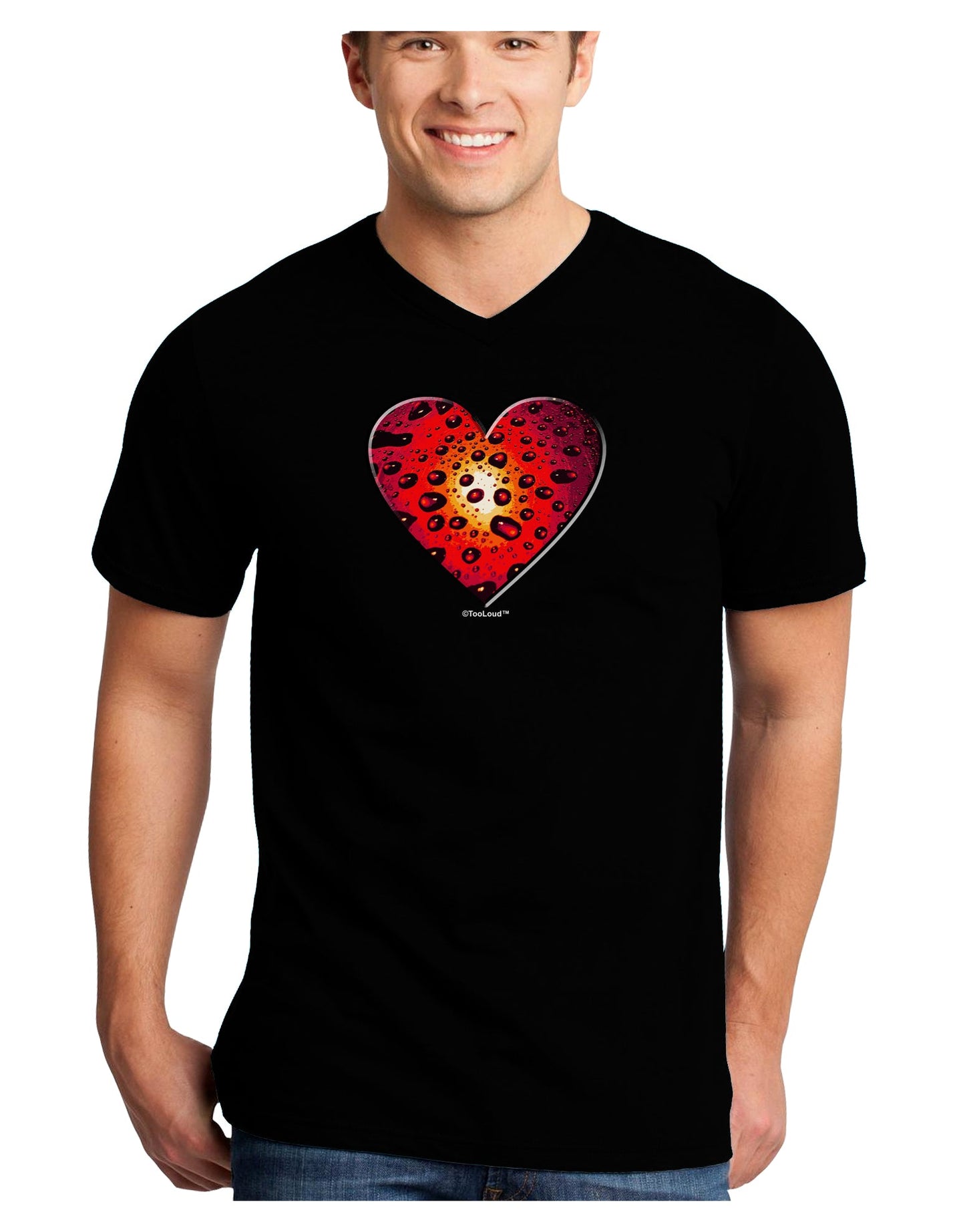 Water Droplet Heart Red Adult Dark V-Neck T-Shirt by TooLoud-Mens V-Neck T-Shirt-TooLoud-Black-Small-Davson Sales