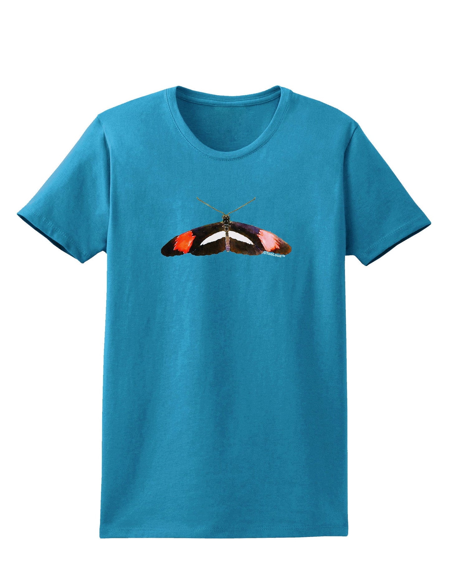 Watercolor Butterfly Black Womens Dark T-Shirt-TooLoud-Turquoise-X-Small-Davson Sales