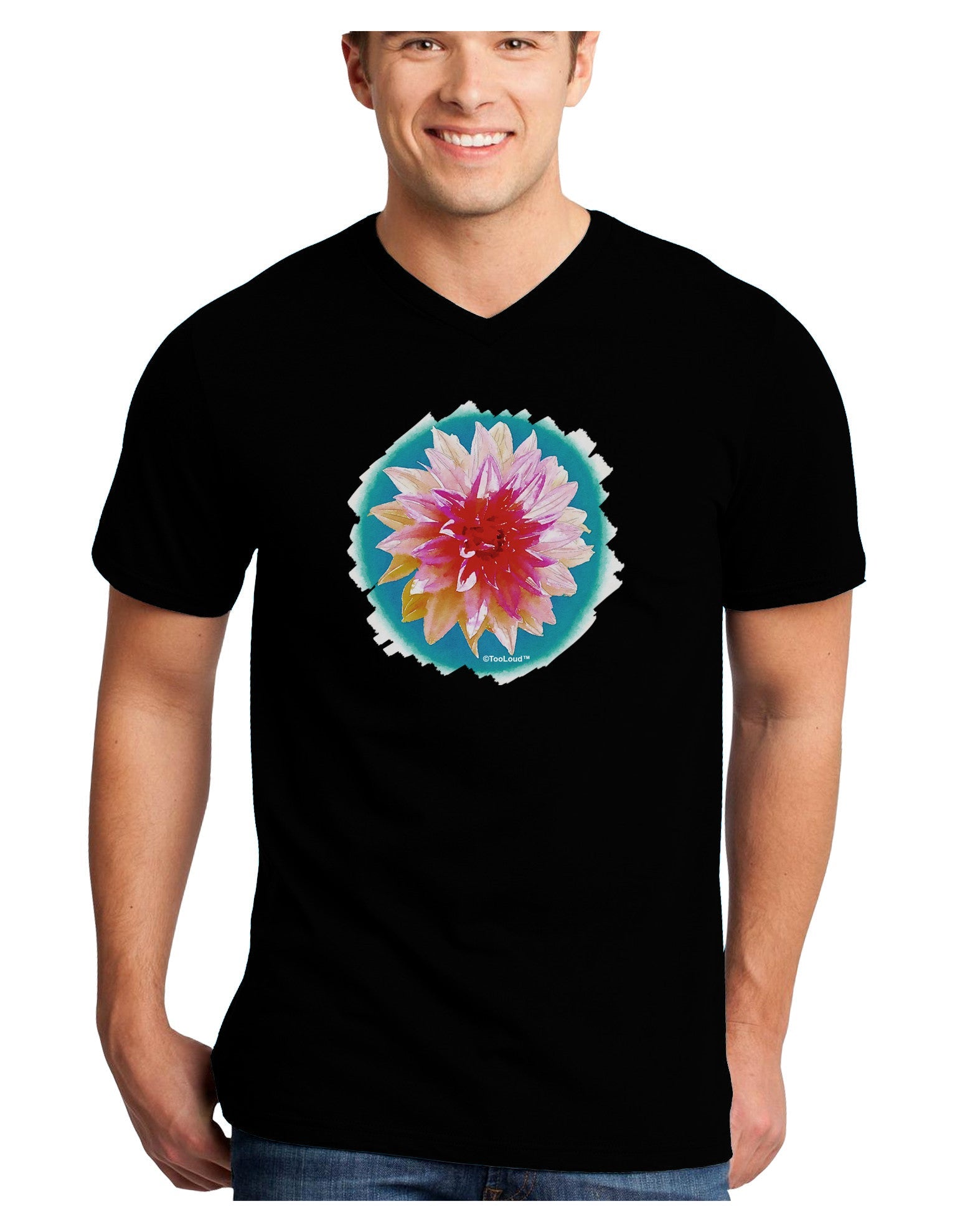 Watercolor Flower Adult Dark V-Neck T-Shirt-TooLoud-Black-Small-Davson Sales