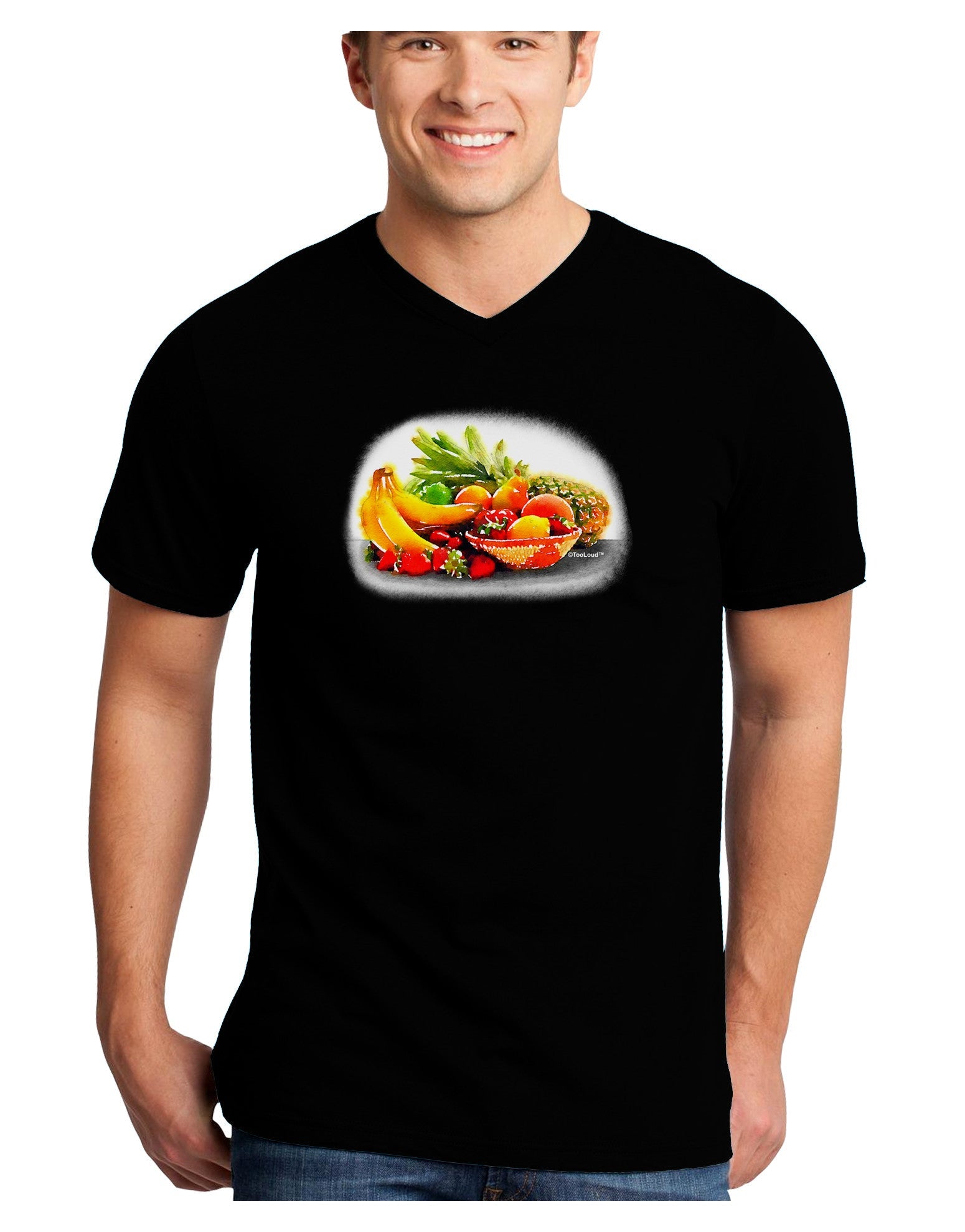 Watercolor Fruit Bowl 1 Adult Dark V-Neck T-Shirt-TooLoud-Black-Small-Davson Sales