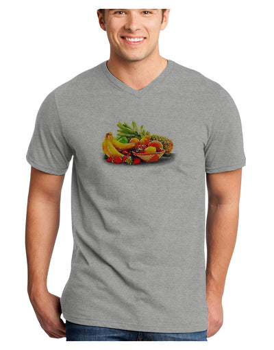 Watercolor Fruit Bowl 1 Adult V-Neck T-shirt-Mens V-Neck T-Shirt-TooLoud-HeatherGray-Small-Davson Sales