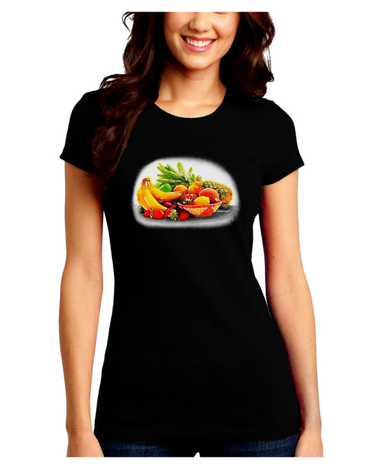 Watercolor Fruit Bowl 1 Juniors Crew Dark T-Shirt-T-Shirts Juniors Tops-TooLoud-Black-Juniors Fitted Small-Davson Sales